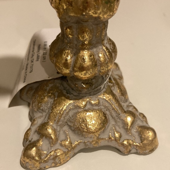 Gold & Gray Ornate Metal Candle Holder Set Of Two - Picture 10 of 11